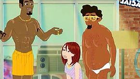 Threesome, Anime, Blowjob, Cartoon, Hentai, Interracial