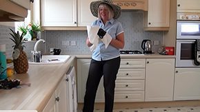 Free British Old and Young HD porn Matured English Glenda Novice British Granny teases uncovers skin in kitchen Will this chavette keep hat on conjointly