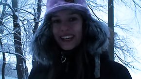 Snow HD tube Fine european babe takes a walk through the woods during winter